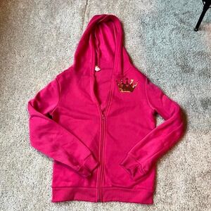sweet attitude pink zip up jacket with gold crown